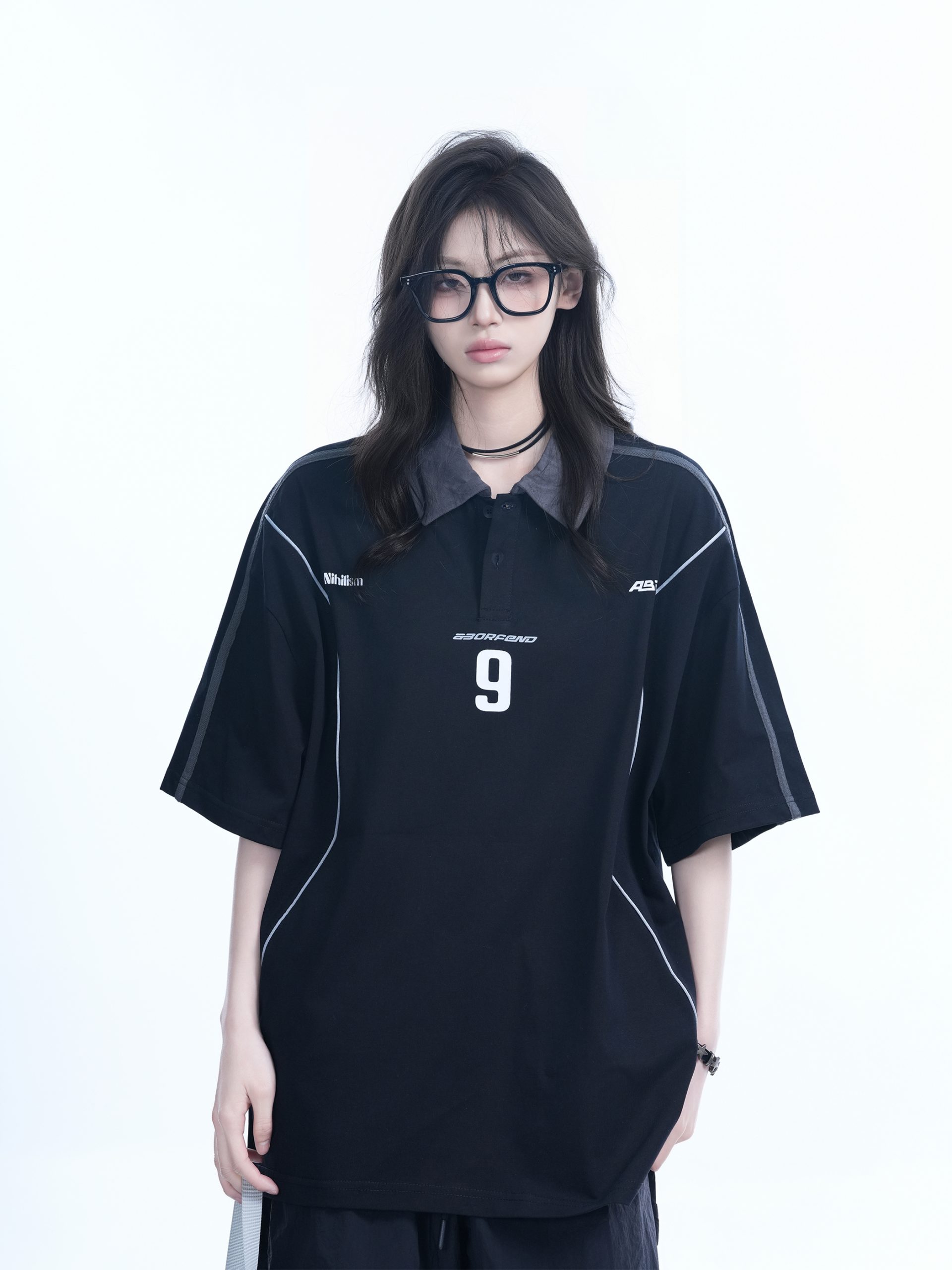 Oversized Black Short Sleeve T-Shirt for Women with American Street Style Collar and Quote, Casual Y2K Fashion Top Oversized Black Short Sleeve T-Shirt for Women with American Street Style Collar and Quote, Casual Y2K Fashion Top