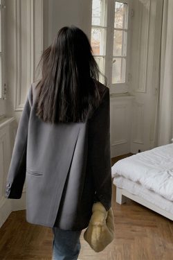 Oversized Gray Suit Jacket for Women, Loose Fit Blazer, Elegant Slimming Design, High-End Street Fashion, 2025 Spring Autumn Collection