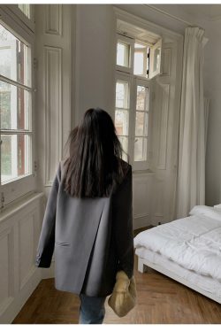 Oversized Gray Suit Jacket for Women, Loose Fit Blazer, Elegant Slimming Design, High-End Street Fashion, 2025 Spring Autumn Collection