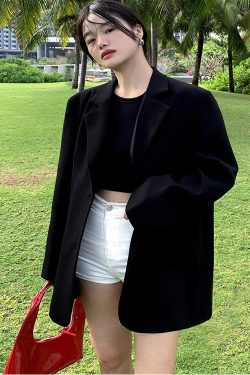 Oversized Gray Suit Jacket for Women, Loose Fit Blazer, Elegant Slimming Design, High-End Street Fashion, 2025 Spring Autumn Collection