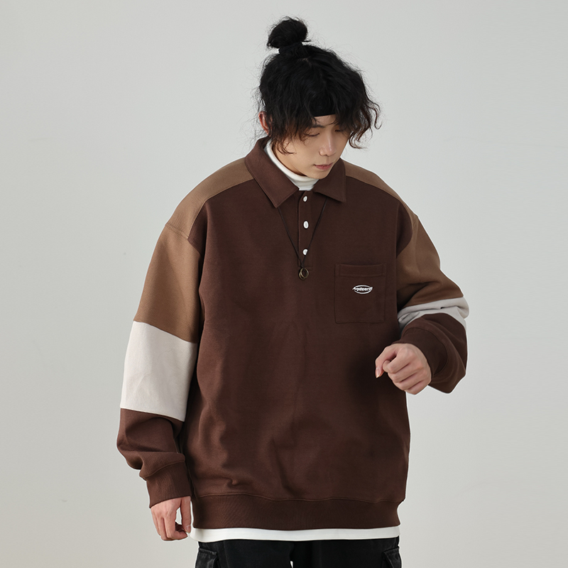 Oversized Men's Patchwork Polo Shirt Sweatshirt - Casual Couples Outfit for Regular Holidays, Sports & Leisure Wear Oversized Men's Patchwork Polo Shirt Sweatshirt - Casual Couples Outfit for Regular Holidays, Sports & Leisure Wear