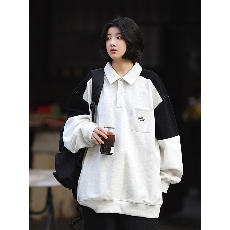 Oversized Men's Patchwork Polo Shirt Sweatshirt - Casual Couples Outfit for Regular Holidays, Sports & Leisure Wear Oversized Men's Patchwork Polo Shirt Sweatshirt - Casual Couples Outfit for Regular Holidays, Sports & Leisure Wear