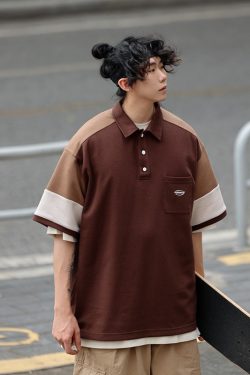 Oversized Men's Patchwork Polo Shirt Sweatshirt - Casual Couples Outfit for Regular Holidays, Sports & Leisure Wear