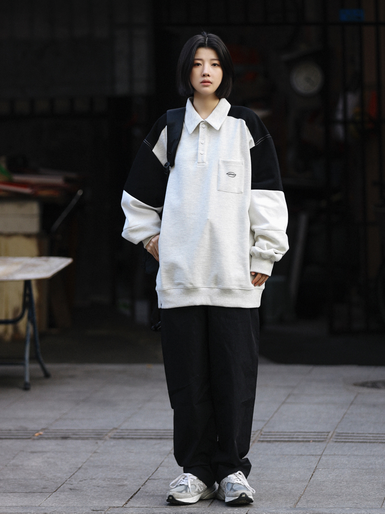 Oversized Men's Patchwork Polo Shirt Sweatshirt - Casual Couples Outfit for Regular Holidays, Sports & Leisure Wear Oversized Men's Patchwork Polo Shirt Sweatshirt - Casual Couples Outfit for Regular Holidays, Sports & Leisure Wear