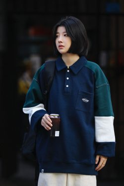 Oversized Men's Patchwork Polo Shirt Sweatshirt - Casual Couples Outfit for Regular Holidays, Sports & Leisure Wear