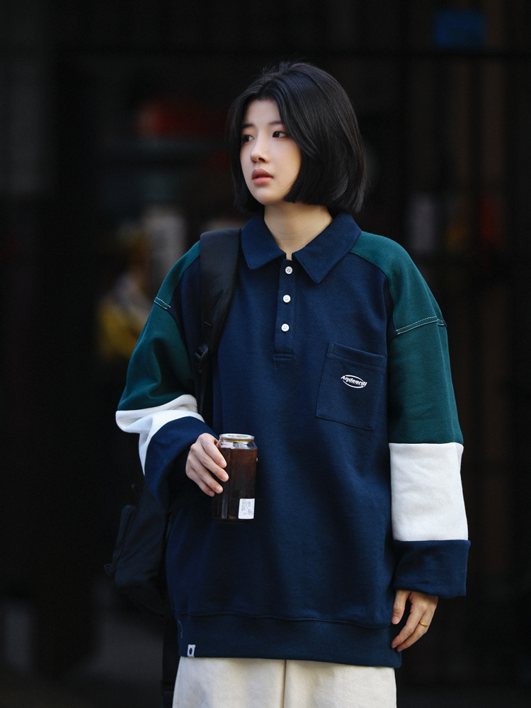 Oversized Men's Patchwork Polo Shirt Sweatshirt - Casual Couples Outfit for Regular Holidays, Sports & Leisure Wear Oversized Men's Patchwork Polo Shirt Sweatshirt - Casual Couples Outfit for Regular Holidays, Sports & Leisure Wear