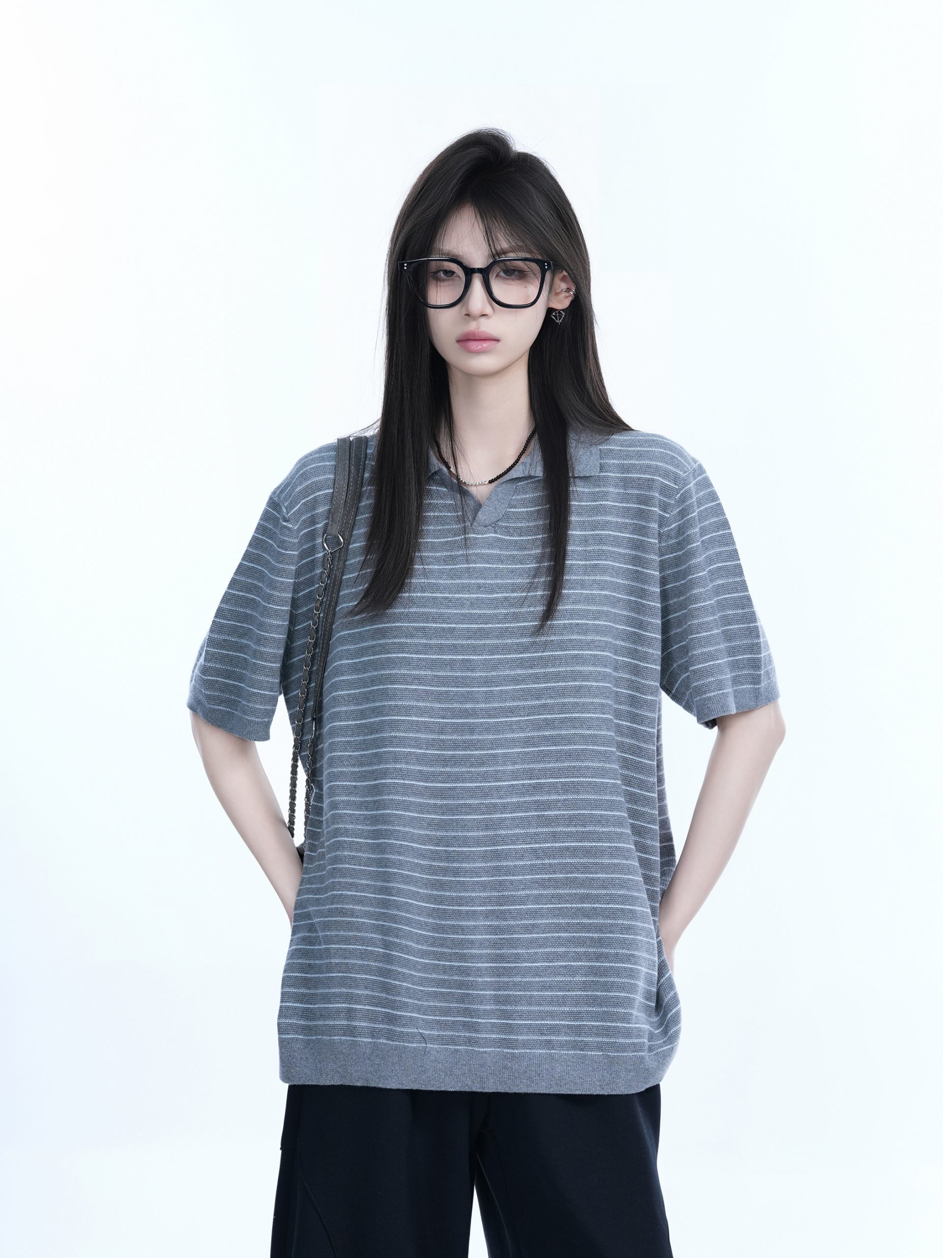 Oversized Retro American-Style Striped Short Sleeve T-Shirt for Women - Heavyweight Casual Fashion Top Oversized Retro American-Style Striped Short Sleeve T-Shirt for Women - Heavyweight Casual Fashion Top