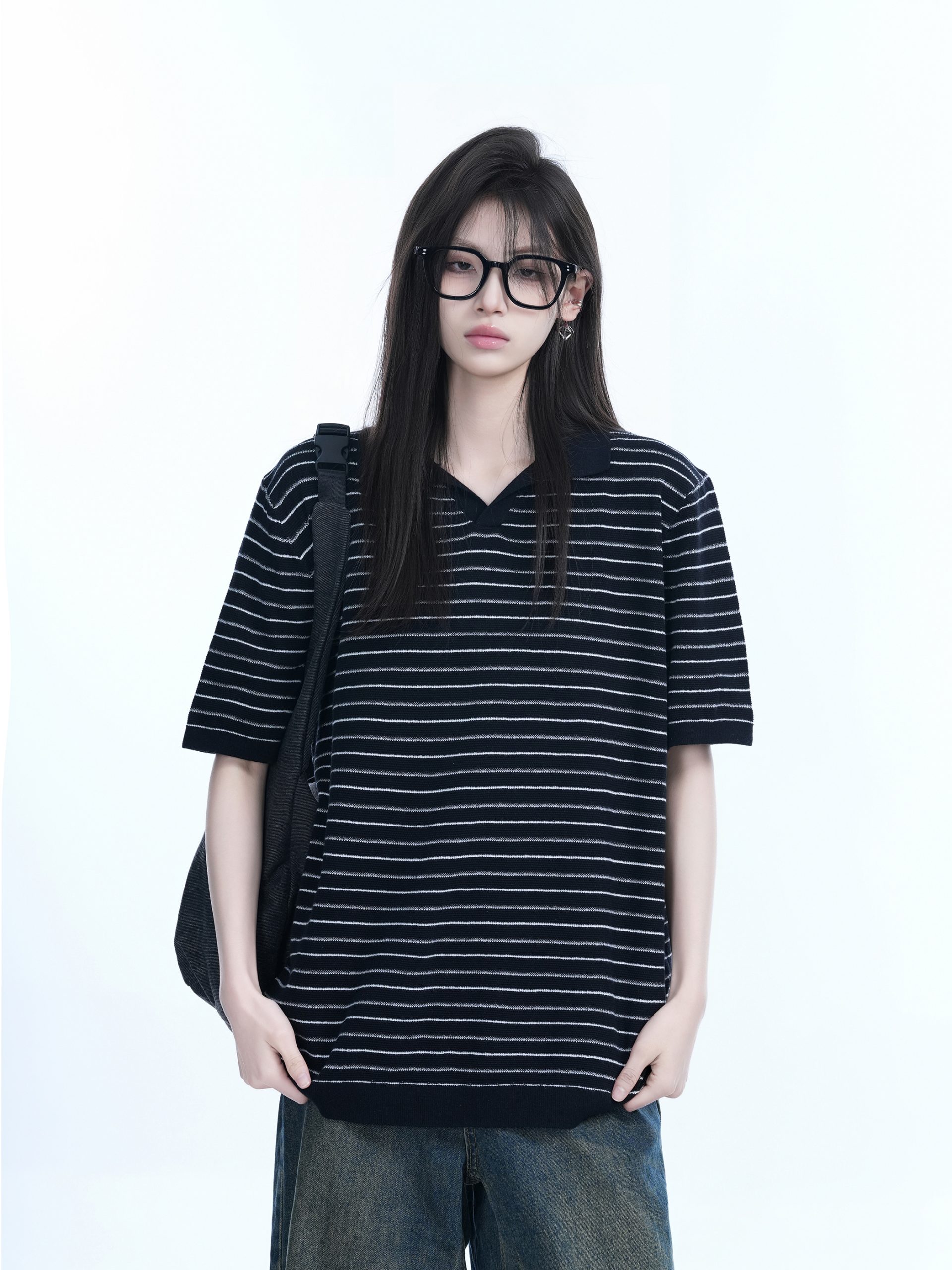 Oversized Retro American-Style Striped Short Sleeve T-Shirt for Women - Heavyweight Casual Fashion Top Oversized Retro American-Style Striped Short Sleeve T-Shirt for Women - Heavyweight Casual Fashion Top