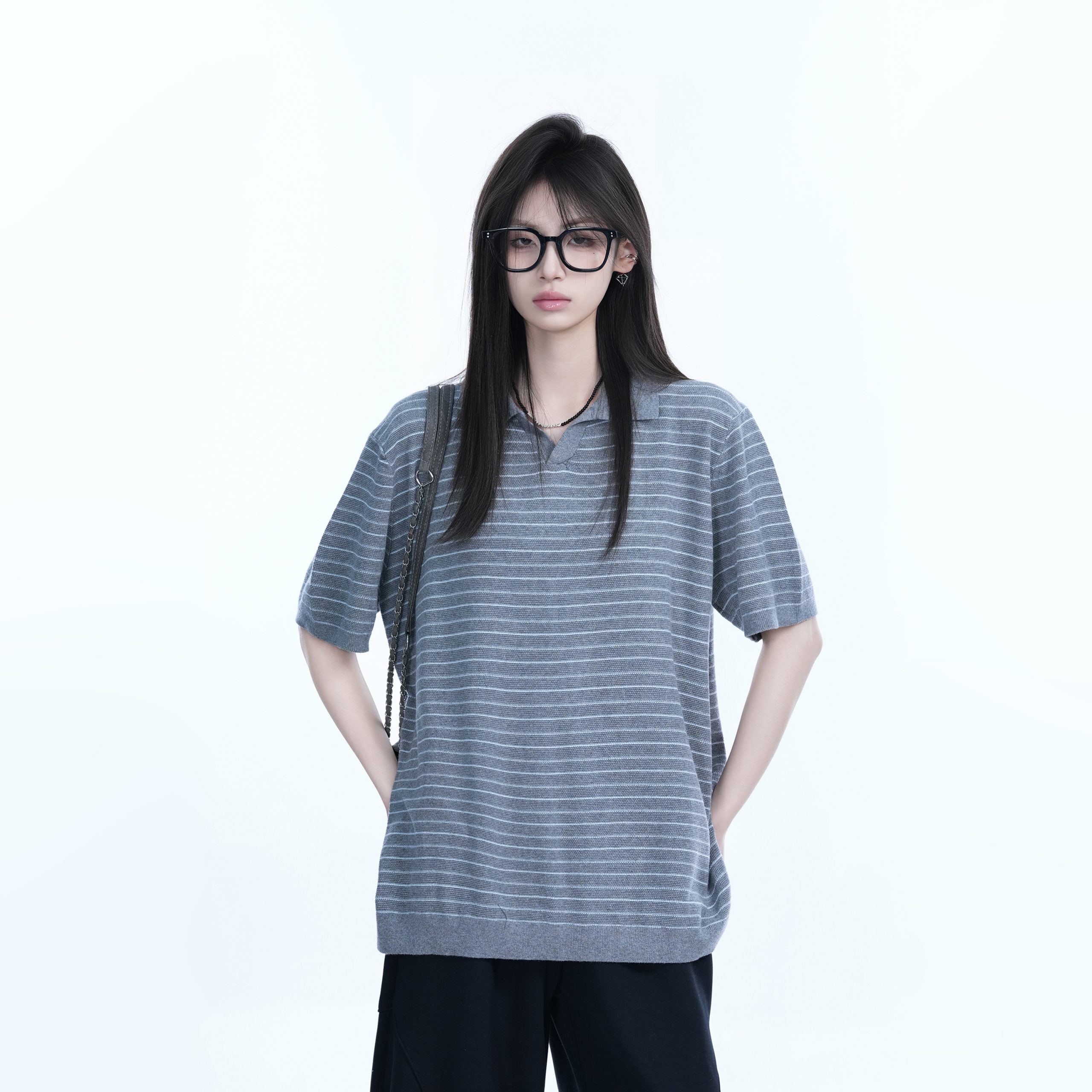 Oversized Retro American-Style Striped Short Sleeve T-Shirt for Women - Heavyweight Casual Fashion Top Oversized Retro American-Style Striped Short Sleeve T-Shirt for Women - Heavyweight Casual Fashion Top