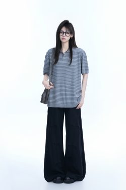 Oversized Retro American-Style Striped Short Sleeve T-Shirt for Women - Heavyweight Casual Fashion Top