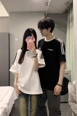 Oversized Spliced Three-Stripe Short Sleeve T-Shirt for Women - American High Street Style, Casual Summer Trend for Juniors