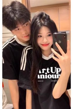 Oversized Spliced Three-Stripe Short Sleeve T-Shirt for Women - American High Street Style, Casual Summer Trend for Juniors