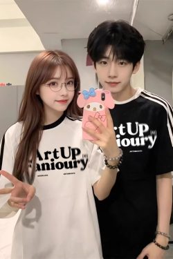 Oversized Spliced Three-Stripe Short Sleeve T-Shirt for Women - American High Street Style, Casual Summer Trend for Juniors