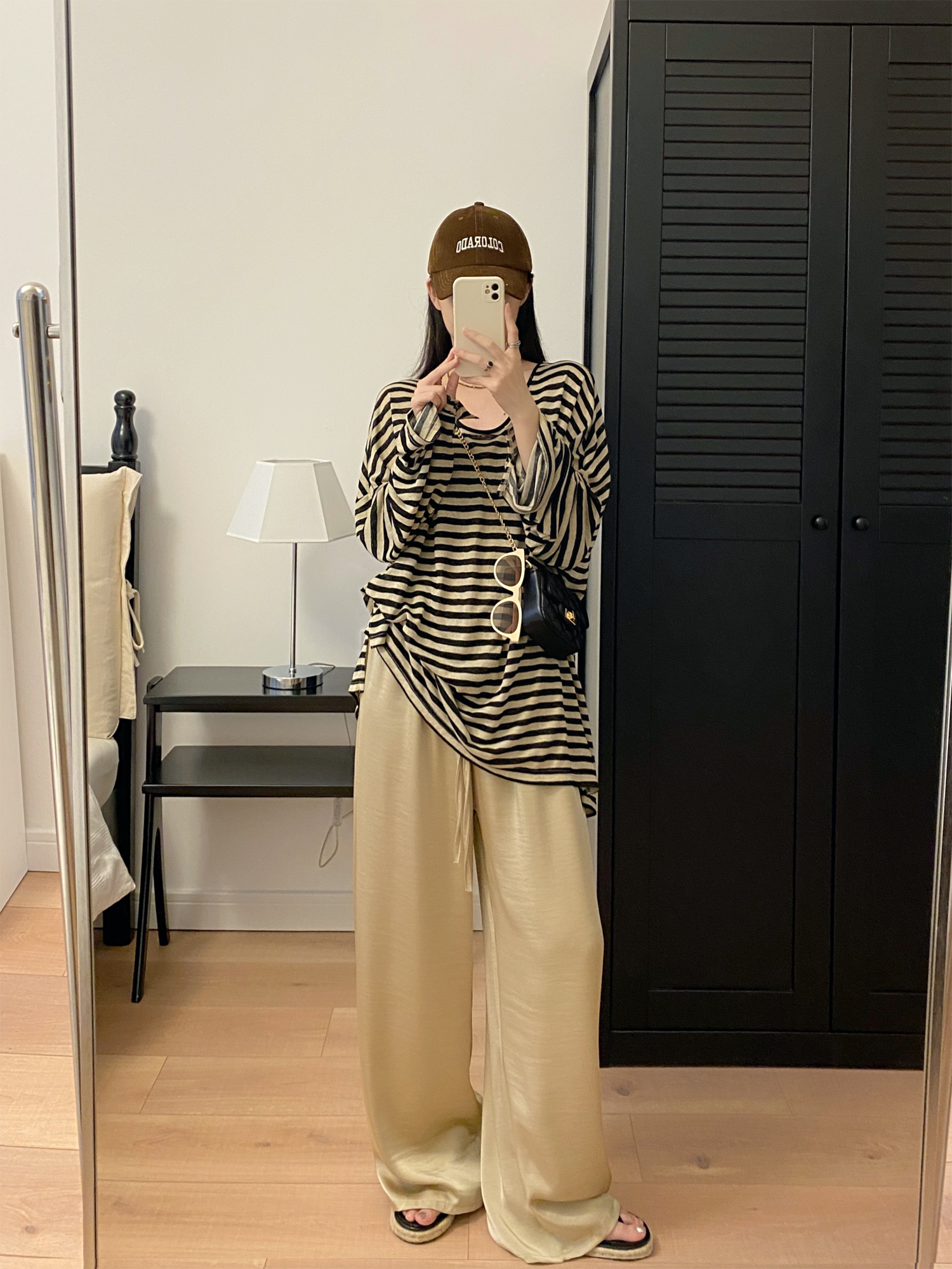 Oversized Striped U-Neck T-Shirt for Women - Sun Grapefruit Color, Thin Long Sleeve, Korean Style Summer Top for Sun Protection Oversized Striped U-Neck T-Shirt for Women - Sun Grapefruit Color, Thin Long Sleeve, Korean Style Summer Top for Sun Protection