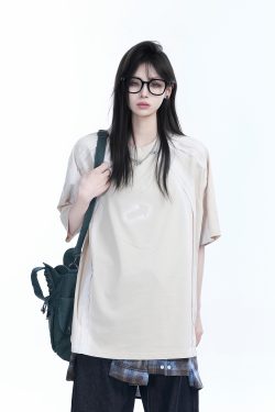 Oversized Tie-Dye Color-Blocking Short Sleeve T-Shirt for Women - Trendy Summer Top, Casual Loose Fit, Y2K Style