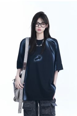 Oversized Tie-Dye Color-Blocking Short Sleeve T-Shirt for Women - Trendy Summer Top, Casual Loose Fit, Y2K Style