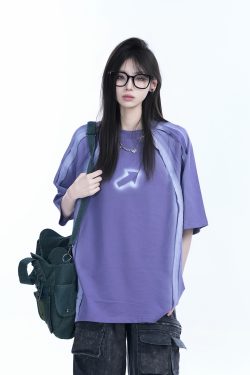 Oversized Tie-Dye Color-Blocking Short Sleeve T-Shirt for Women - Trendy Summer Top, Casual Loose Fit, Y2K Style