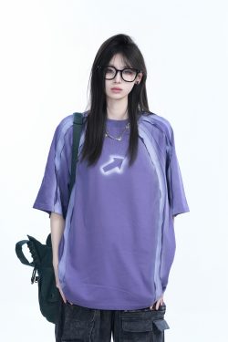 Oversized Tie-Dye Color-Blocking Short Sleeve T-Shirt for Women - Trendy Summer Top, Casual Loose Fit, Y2K Style
