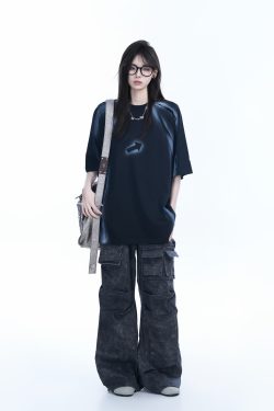 Oversized Tie-Dye Color-Blocking Short Sleeve T-Shirt for Women - Trendy Summer Top, Casual Loose Fit, Y2K Style