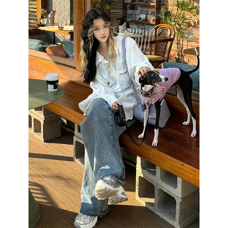 Oversized White Casual Shirt Jacket for Women - Spring Sun Protection, American Street Style, Loose Fit, Lazy Style Fashion Top Oversized White Casual Shirt Jacket for Women - Spring Sun Protection, American Street Style, Loose Fit, Lazy Style Fashion Top