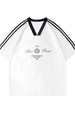 Oversized Women's Color-Blocking Satin Jersey T-Shirt - American Sports Style V-Neck Long Sleeve Trendy Top