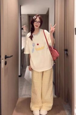 Patchwork Embroidered Cherry Cake Short Sleeve T-Shirt for Women - Summer 2025 Color-Blocked Trendy Top, Age-Reducing Style