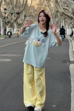 Patchwork Embroidered Cherry Cake Short Sleeve T-Shirt for Women - Summer 2025 Color-Blocked Trendy Top, Age-Reducing Style