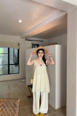 Peach Milk Polka Dot Halter Neck Camisole Dress - Sheer Layered Design, Cute Pink Color, Trendy Y2K Style