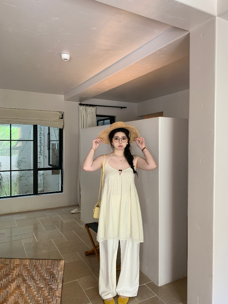 Peach Milk Polka Dot Halter Neck Camisole Dress - Sheer Layered Design, Cute Pink Color, Trendy Y2K Style Peach Milk Polka Dot Halter Neck Camisole Dress - Sheer Layered Design, Cute Pink Color, Trendy Y2K Style