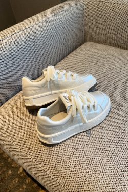 Pearl White Casual Sneakers for Women - 2025 Spring Versatile Lace-Up Height-Increasing Thick-Soled Little White Shoes