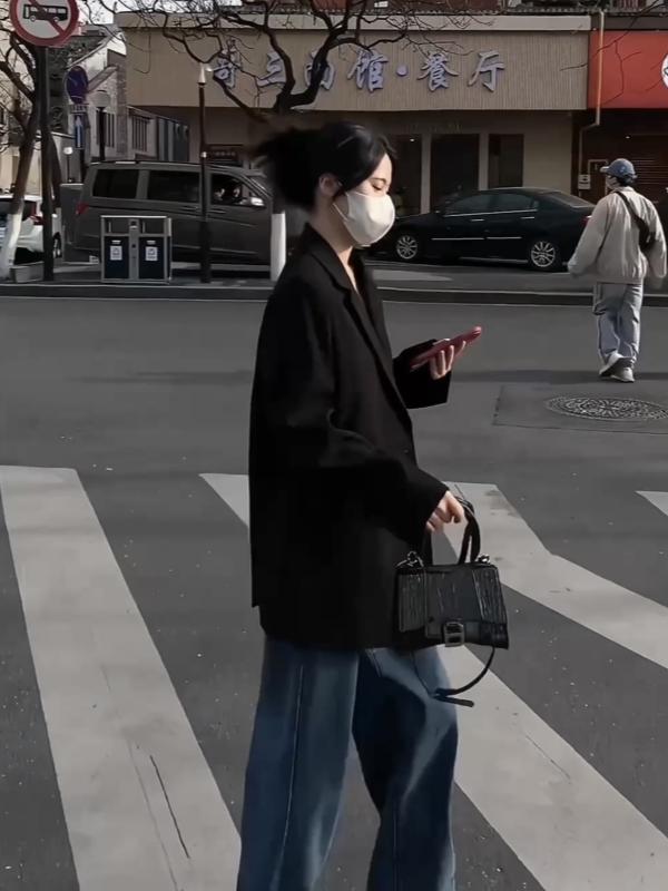 Petite Black Loose Casual Blazer Jacket for Women - 2025 Spring Autumn High-End Fashion Outerwear Petite Black Loose Casual Blazer Jacket for Women - 2025 Spring Autumn High-End Fashion Outerwear