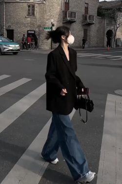 Petite Black Loose Casual Blazer Jacket for Women - 2025 Spring Autumn High-End Fashion Outerwear