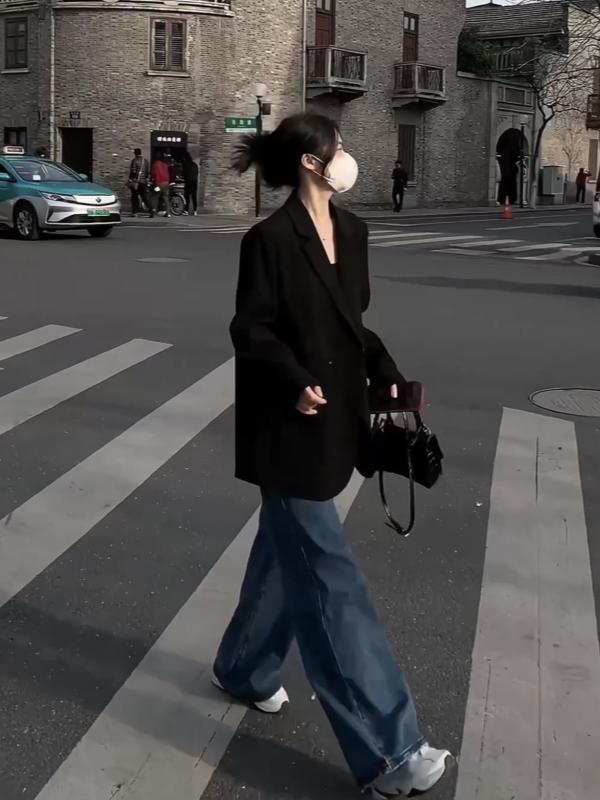 Petite Black Loose Casual Blazer Jacket for Women - 2025 Spring Autumn High-End Fashion Outerwear Petite Black Loose Casual Blazer Jacket for Women - 2025 Spring Autumn High-End Fashion Outerwear