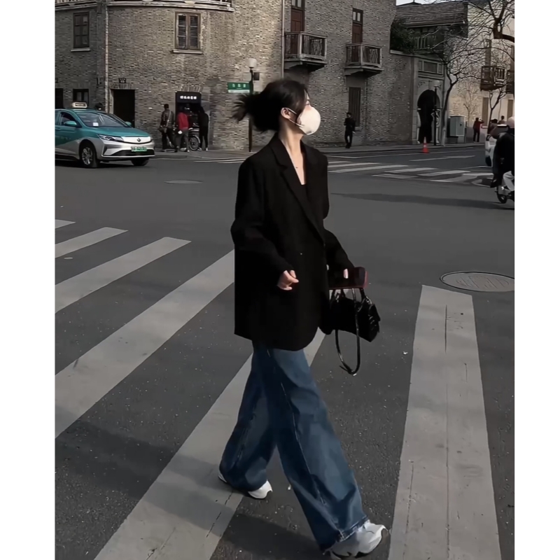 Petite Black Loose Casual Blazer Jacket for Women - 2025 Spring Autumn High-End Fashion Outerwear Petite Black Loose Casual Blazer Jacket for Women - 2025 Spring Autumn High-End Fashion Outerwear