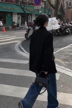 Petite Black Loose Casual Blazer Jacket for Women - 2025 Spring Autumn High-End Fashion Outerwear