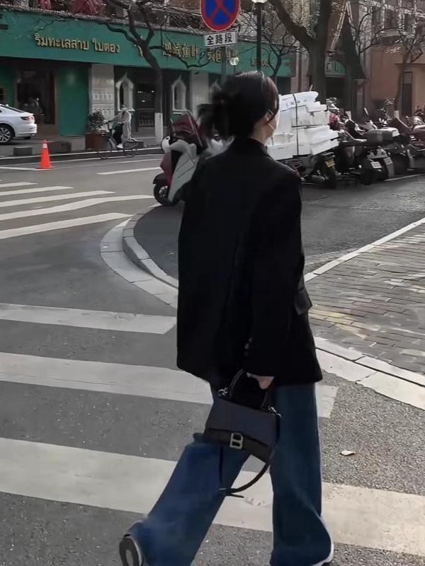 Petite Black Loose Casual Blazer Jacket for Women - 2025 Spring Autumn High-End Fashion Outerwear Petite Black Loose Casual Blazer Jacket for Women - 2025 Spring Autumn High-End Fashion Outerwear