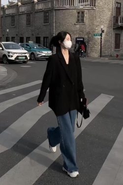 Petite Black Loose Casual Blazer Jacket for Women - 2025 Spring Autumn High-End Fashion Outerwear