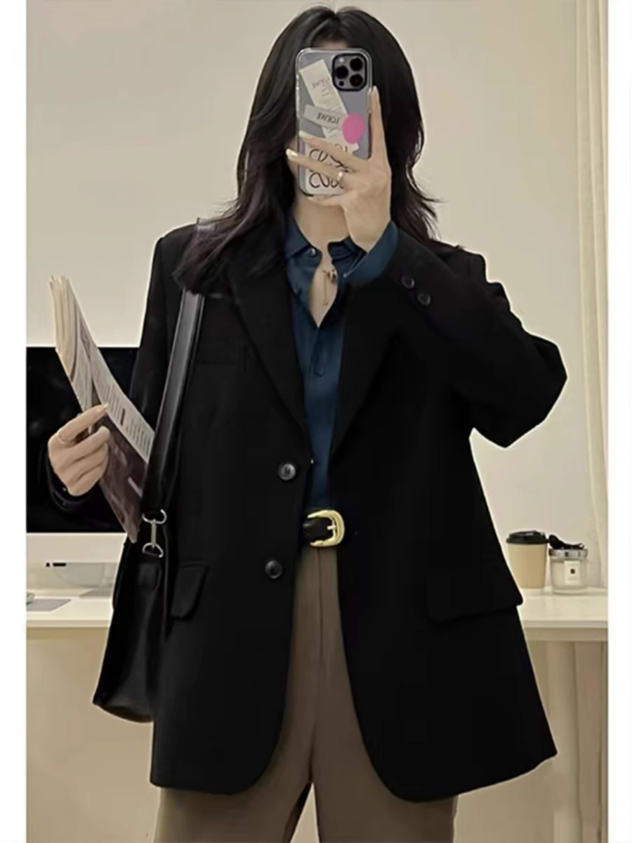 Petite Black One-Shoulder Blazer for Women - Korean Style High-End Casual Suit for Spring and Autumn 2025 Fashion Petite Black One-Shoulder Blazer for Women - Korean Style High-End Casual Suit for Spring and Autumn 2025 Fashion