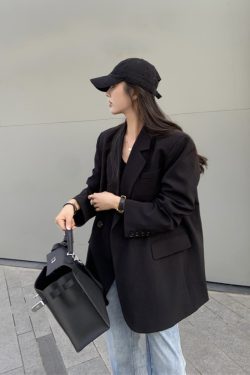 Petite Black Suit Jacket for Women - Trendy High-End Casual Blazer for Spring & Autumn 2025