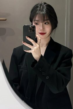 Petite Black Suit Jacket for Women - Trendy Slim Fit, Short Style, High-End Korean Fashion for Spring & Autumn 2025