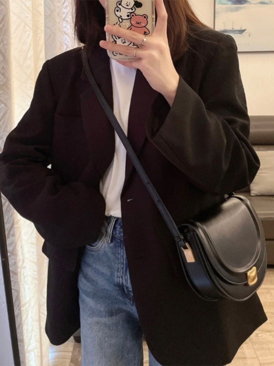 Petite Black Suit Jacket for Women - Trendy Slim Fit, Short Style, Korean Fashion for Spring and Autumn 2025 Petite Black Suit Jacket for Women - Trendy Slim Fit, Short Style, Korean Fashion for Spring and Autumn 2025