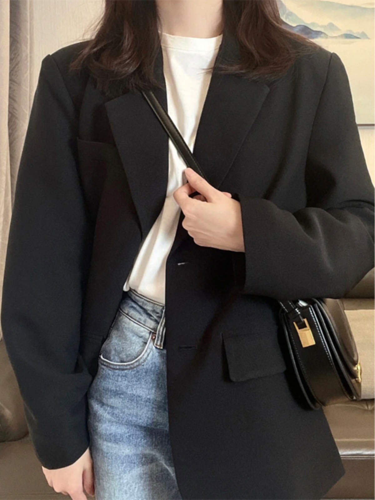 Petite Black Suit Jacket for Women - Trendy Slim Fit, Short Style, Korean Fashion for Spring and Autumn 2025 Petite Black Suit Jacket for Women - Trendy Slim Fit, Short Style, Korean Fashion for Spring and Autumn 2025