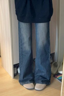 Petite Dark Blue Denim Pants for Women, Slightly Flared Loose Fit, 2025 New Style, Non-Skinny Straight Leg Trousers