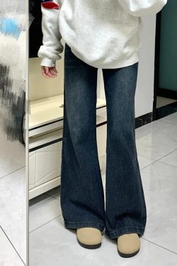 Petite Dark Blue Flared Jeans - 2025 New Style Plus-Size Slim Fit Bell-Bottoms, Straight Leg, Comfortable Fit