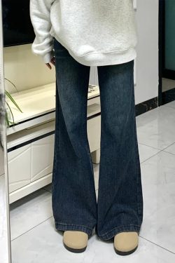 Petite Dark Blue Flared Jeans - 2025 New Style Plus-Size Slim Fit Bell-Bottoms, Straight Leg, Comfortable Fit