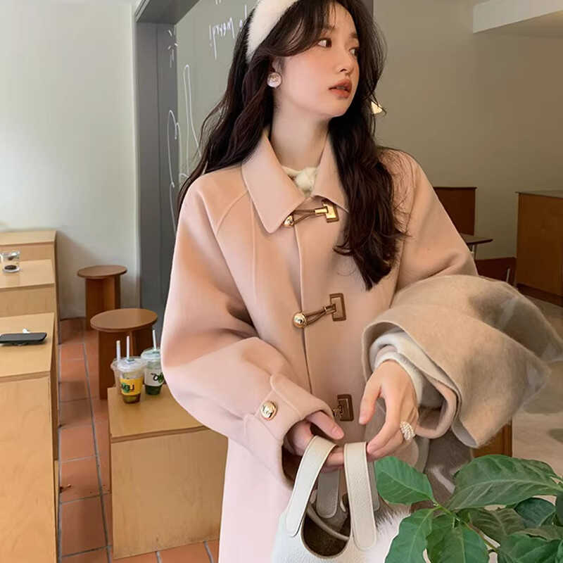 Petite Double-Sided Cashmere Wool Coat with Horn Buttons for Women - High-End Feel Autumn Winter 2024 Woolen Jacket Petite Double-Sided Cashmere Wool Coat with Horn Buttons for Women - High-End Feel Autumn Winter 2024 Woolen Jacket