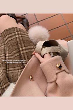 Petite Double-Sided Cashmere Wool Coat with Horn Buttons for Women - High-End Feel Autumn Winter 2024 Woolen Jacket