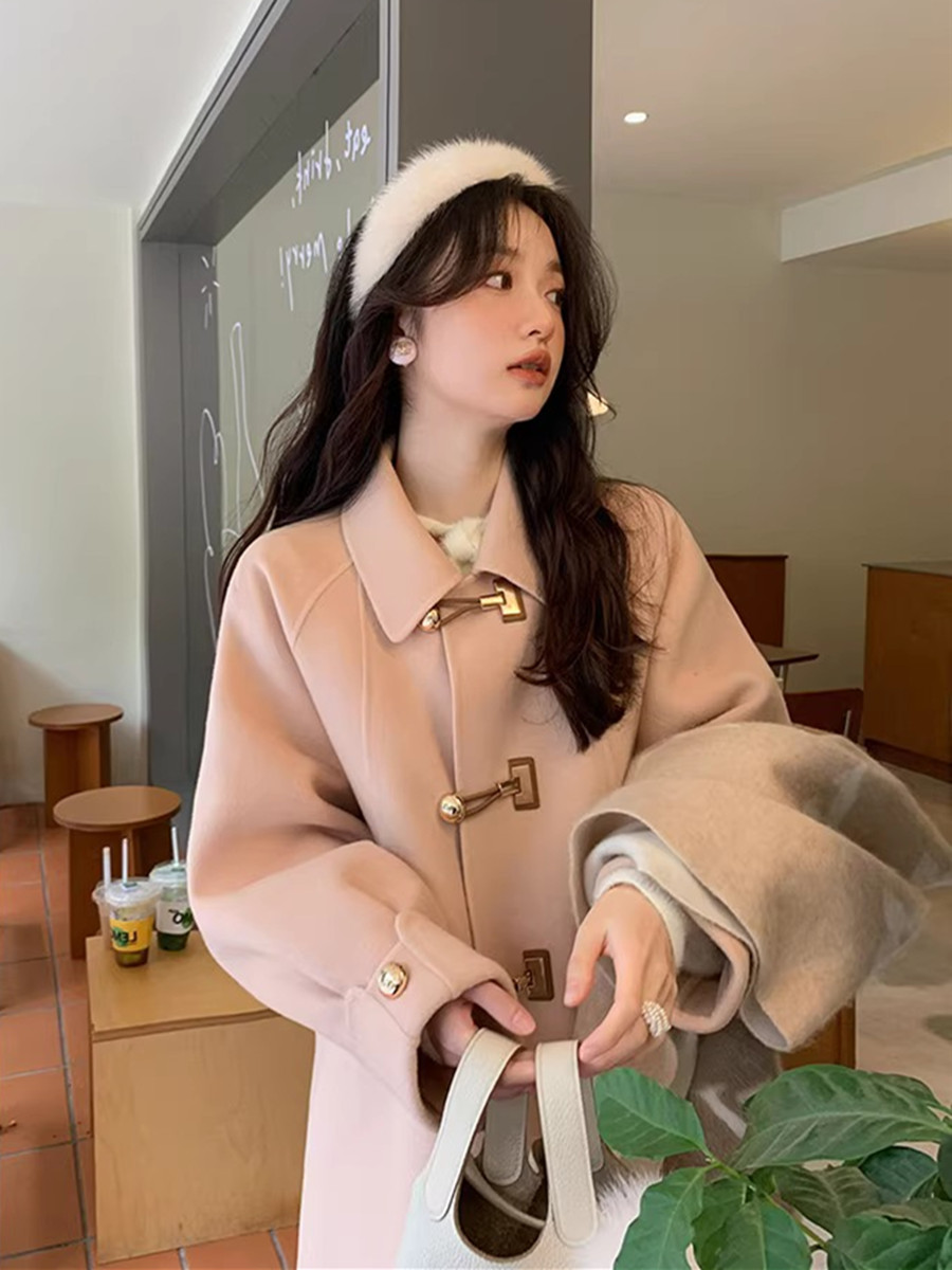 Petite Double-Sided Cashmere Wool Coat with Horn Buttons for Women - High-End Feel Autumn Winter 2024 Woolen Jacket Petite Double-Sided Cashmere Wool Coat with Horn Buttons for Women - High-End Feel Autumn Winter 2024 Woolen Jacket