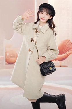 Petite Double-Sided Cashmere Wool Coat with Horn Buttons for Women - High-End Feel Autumn Winter 2024 Woolen Jacket
