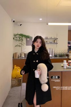 Petite Double-Sided Cashmere Wool Coat with Horn Buttons for Women - High-End Feel Autumn Winter 2024 Woolen Jacket